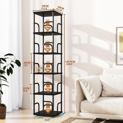 IBUYKE 6 Tier Rotating Bookshelf, Square Bookcases - Image 3