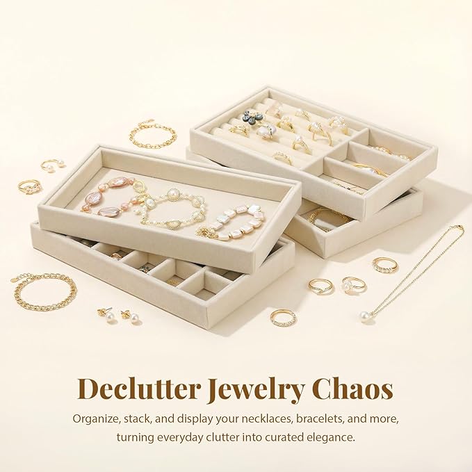 Elsjoy 8 Pack Velvet Jewelry Trays, Stackable Jewelry Organizer Trays - Image 6
