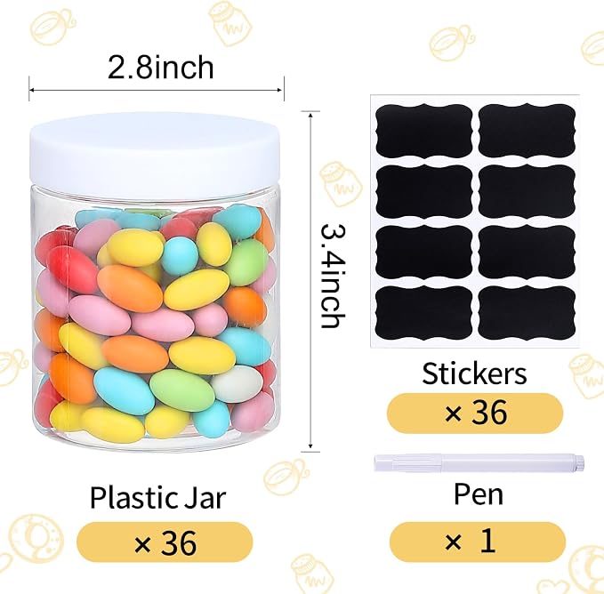 36PCS 8OZ Plastic Jars with Screw On Lids, Labels Refillable Empty Round Slime - Image 2