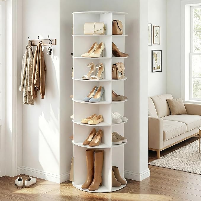 Karl home White 7 Tier 360° Rotating Shoe Rack Tower, Spinning Shoe Display | by Karlhome