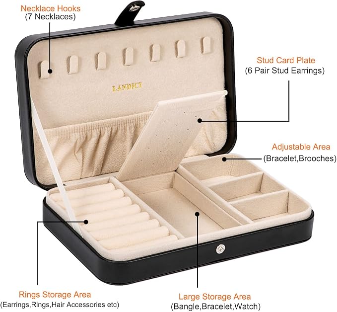 LANDICI Small Jewelry Box for Women Girls, PU Leather Travel Jewelry Case - Image 3