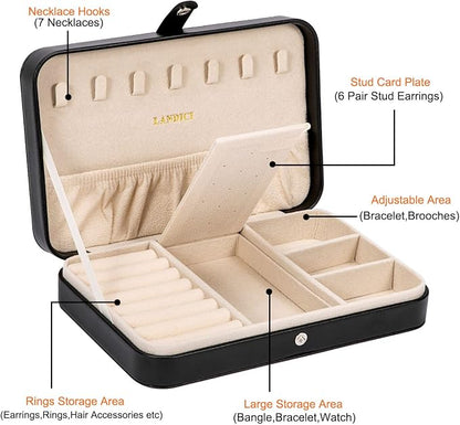 LANDICI Small Jewelry Box for Women Girls, PU Leather Travel Jewelry Case - Image 3