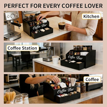 Coffee Bar Organizer for Countertop, 2-Tier Wooden Coffee Station Accessories - Image 5