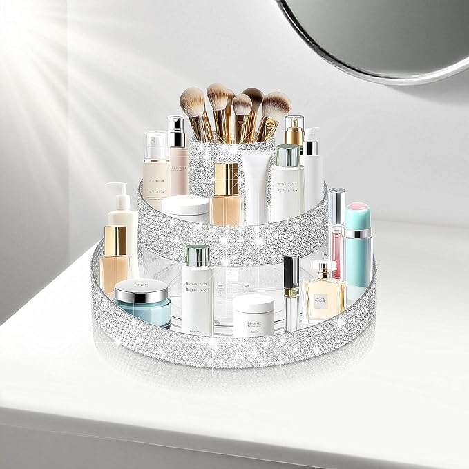Bling 360 Rotating Makeup Organizer, Shiny Lazy Susan Cosmetic Storage Turntable - Image 6
