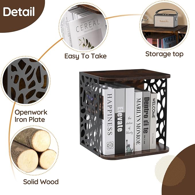 Modern Floor Magazine Rack & Holder, Rustic Wood Metal Organizer | 1 Cube - Image 6