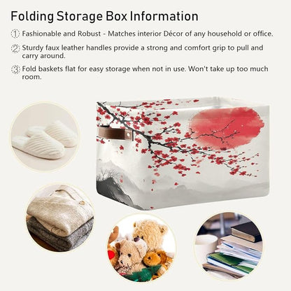 Red Plum Blossoms Chinese Ink Style Storage Bins Box Foldable Shelf Basket - Image 5