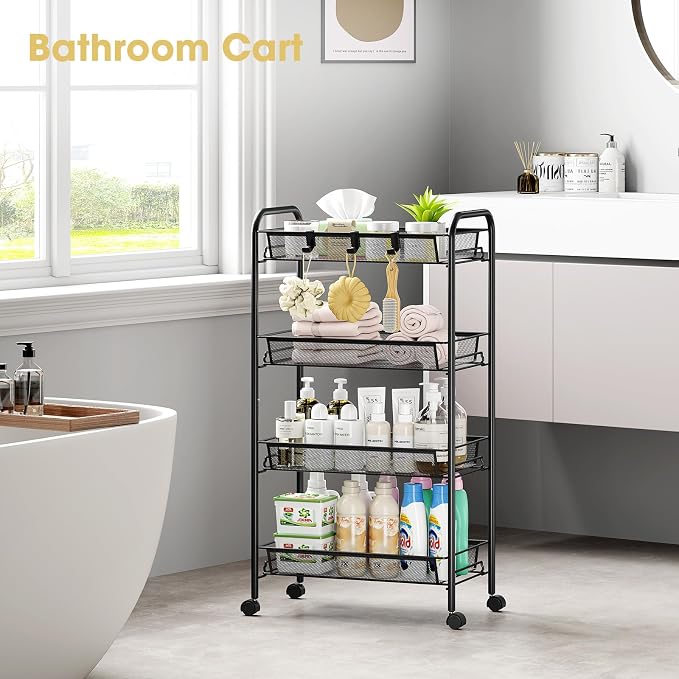 TOOLF 4-Tier Rolling Cart, Metal Utility Cart - Image 8