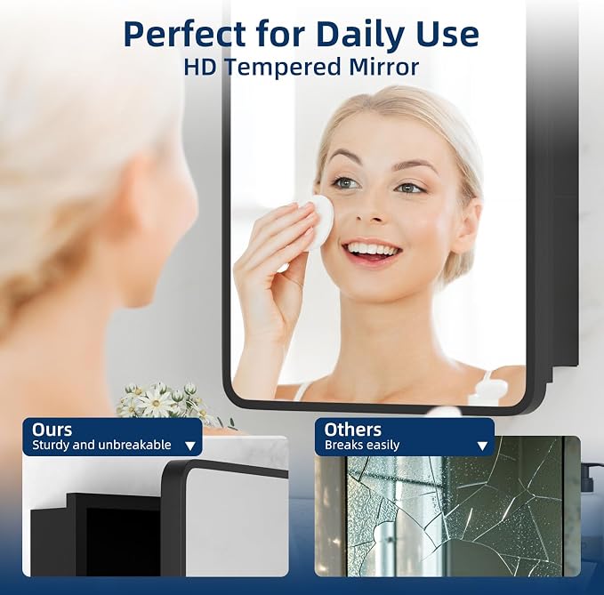 Medicine Cabinet with Mirror, 14x18 Inch Black Bathroom Mirrored Cabinet - Image 6