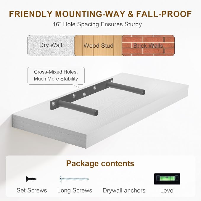 Fun Memories Deep White Floating Shelves, 8 Inch Deep Floating Shelf - Image 7