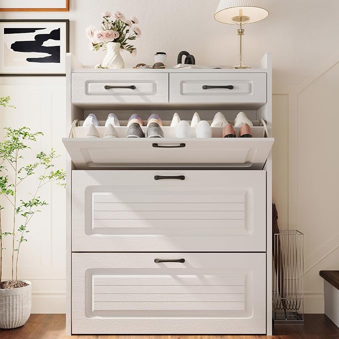 ODUWA Shoe Cabinet with 3 Flip Drawers and 2 Storage Drawers, Shoes Organizer by ODUWA