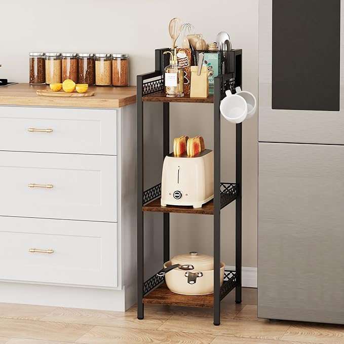 Bathroom Storage Shelf Hair Dryer Holder, 3-Tier Narrow Metal Standing Rack - Image 6