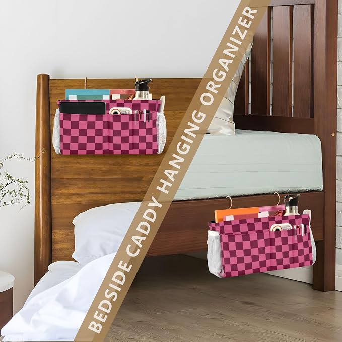 Checkered Hot Pink Bedside Caddy - Image 7