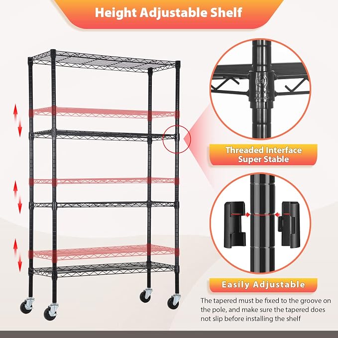 FDW Wire Shelving Storage Shelves 4-Shelf Adjustable NSF Wire Shelf Heavy Duty - Image 6