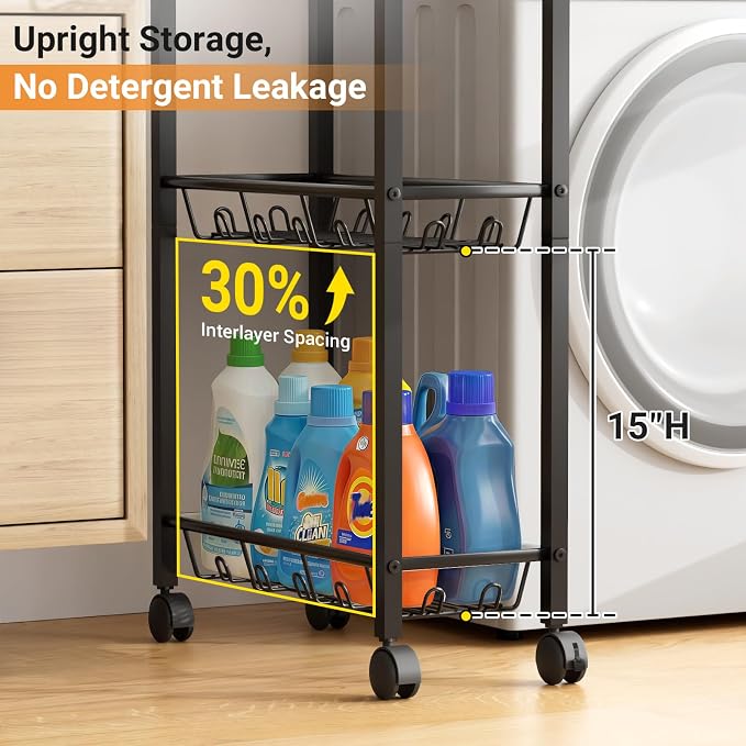 AOODA Laundry Room Cart with Top Detergent Holder, Metal Rolling Storage Cart - Image 4