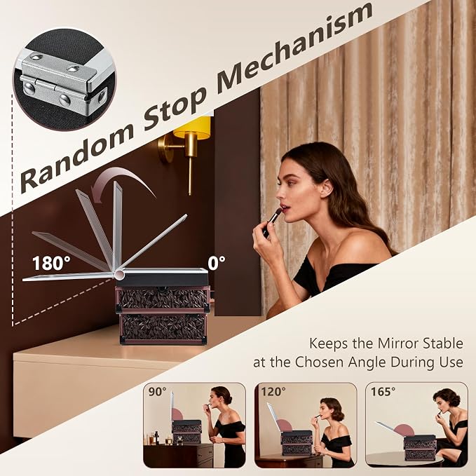 Joligrace Makeup Train Case Cosmetic Box Portable Makeup Case Organizer 2 Trays - Image 2