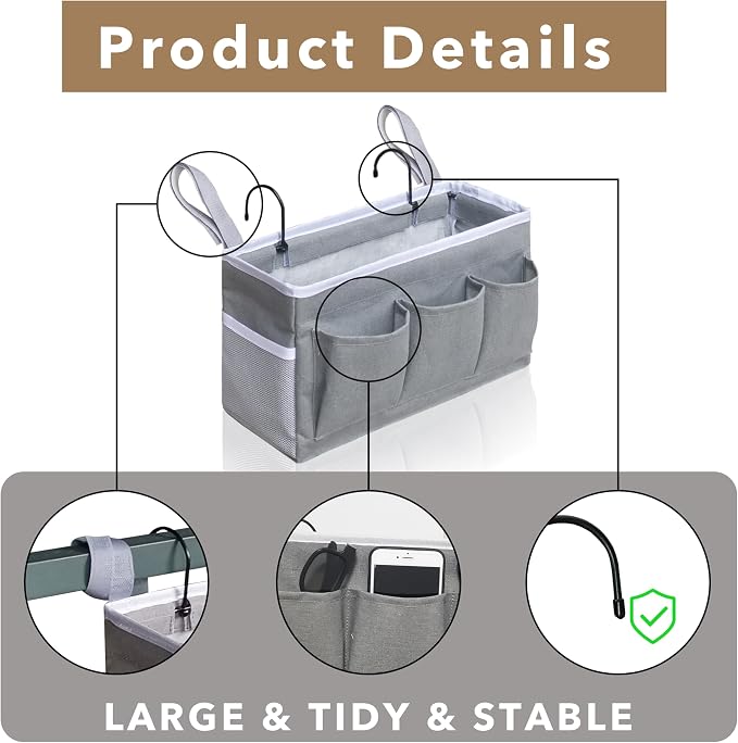 2Pcs Beside Caddy Storage Organizer, Hanging Bag Holder - Image 5