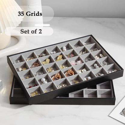 Large Jewelry Organizer Tray 2 Pack, Stackable Jewelry Storage Holder - Image 3