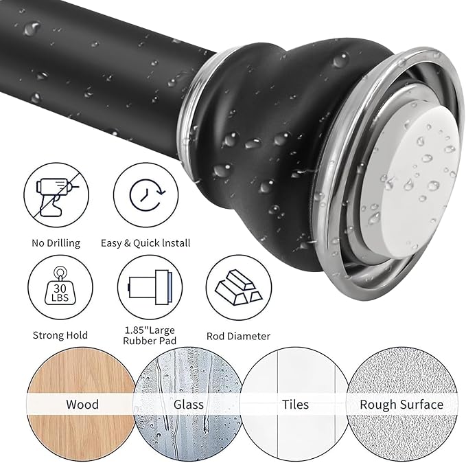 Shower Curtain Rod 27 to 86 Inch, 1 Inch Diameter Adjustable Spring Tension Rod - Image 6