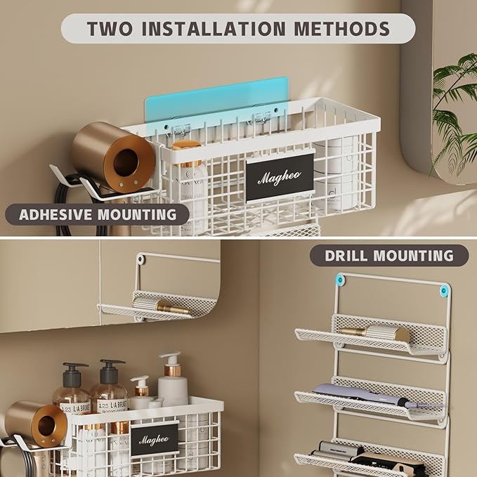 Hair Dryer Holder Wall Mounted, Adheisve Hair Styling Tool Organizer - Image 5