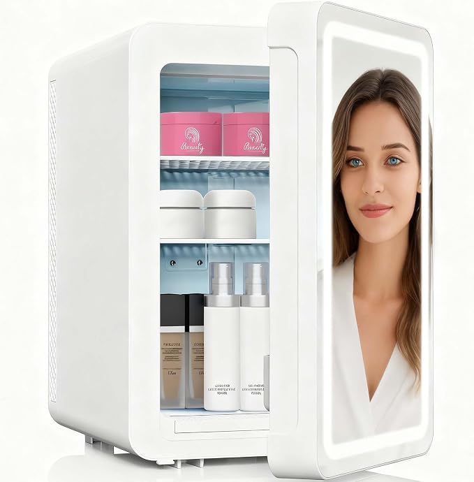 20L Skincare Fridge with Mirror & LED Lighting, 3-Mode Dimmable, Cooler & by Kikihouse
