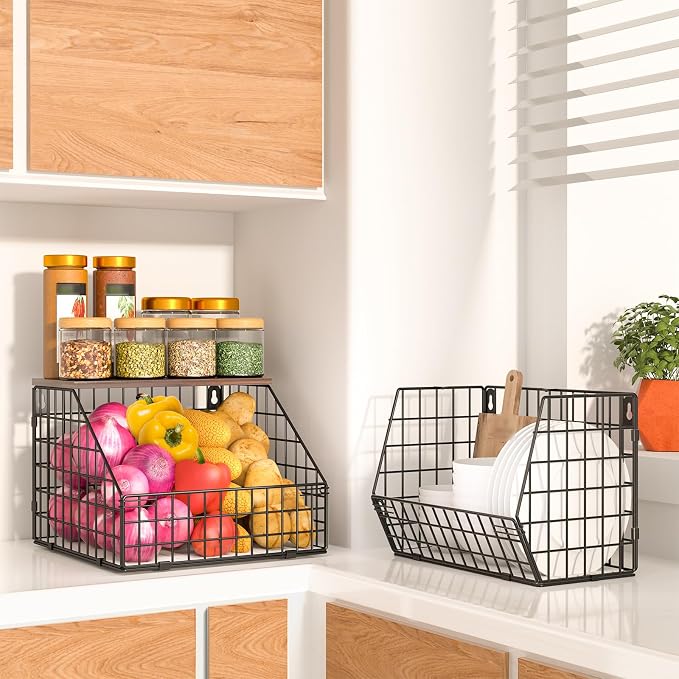 Fruit and Vegetable storage, 2 Set Wall Mounted Wire Baskets, Fruit Basket - Image 4