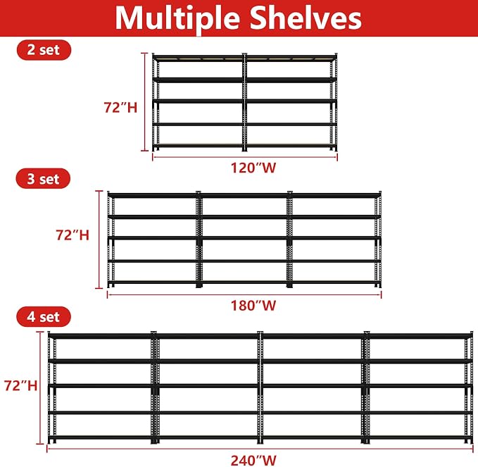 PrimeZone 60" W X 24" D X 72" H Heavy Duty Garage Storage Shelves - Image 9