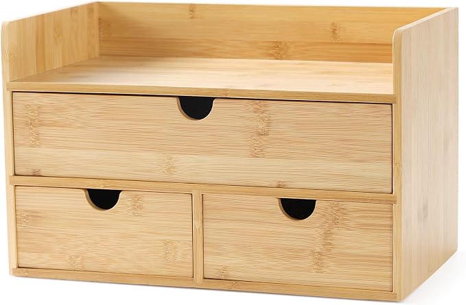 Bamboo Desk Organizer with Drawers, 3-Drawer Desktop Storage Box | 3 Drawers by Wisuce
