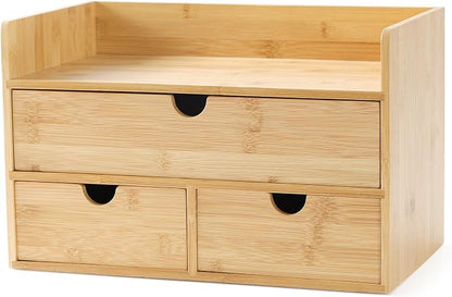 Bamboo Desk Organizer with Drawers, 3-Drawer Desktop Storage Box | 3 Drawers by Wisuce