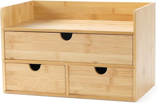 Bamboo Desk Organizer with Drawers, 3-Drawer Desktop Storage Box | 3 Drawers by Wisuce