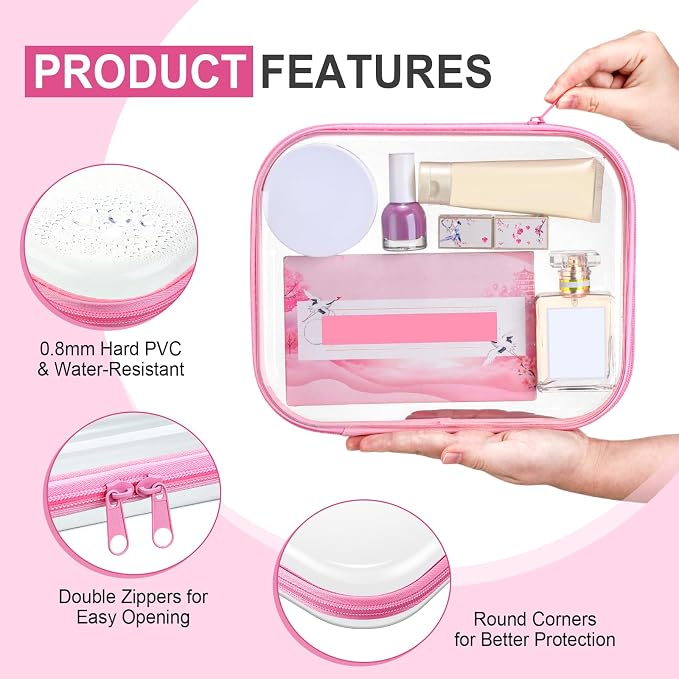 Sanwuta 6 Pcs Clear Hard Zipper Case Hard Plastic Zipper Pouches Transparent - Image 3