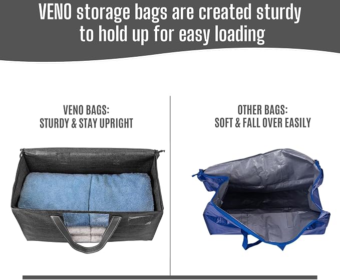 VENO 4 Pack Heavy Duty Moving Bags, Clothes and Comforter Storage Bags - Image 6