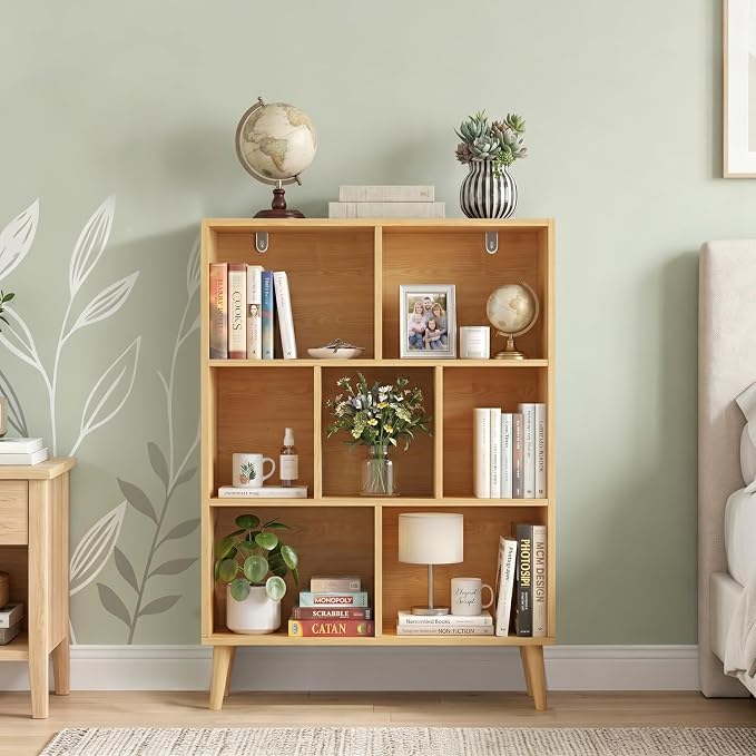 7 Cube Bookshelf, 3 Tier Mid-Century Modern Bookcase - Image 7