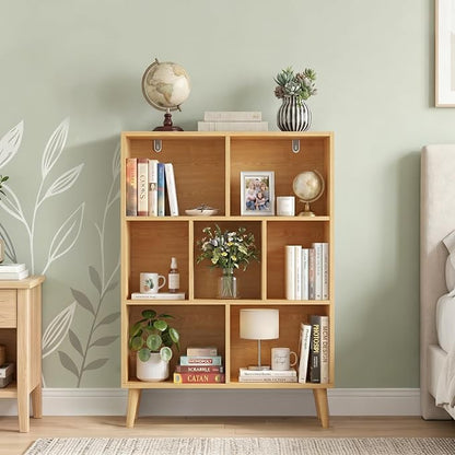 7 Cube Bookshelf, 3 Tier Mid-Century Modern Bookcase - Image 7