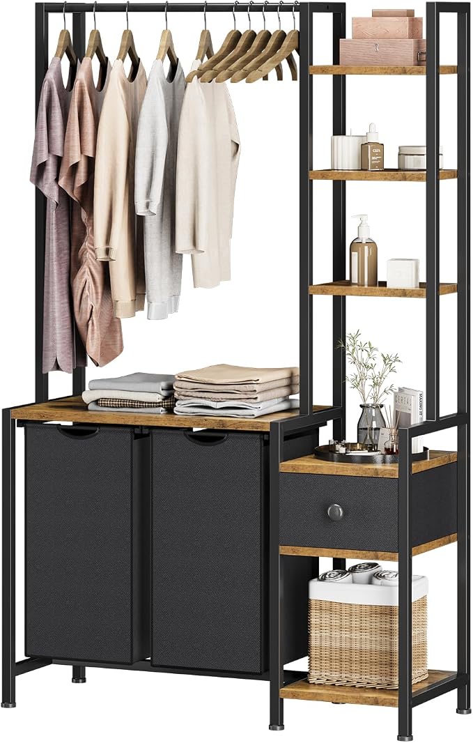 Laundry Hamper with Shelf, 5 Tiers Tall Laundry Basket Sorter with 2 Pull-Out by Cresohom