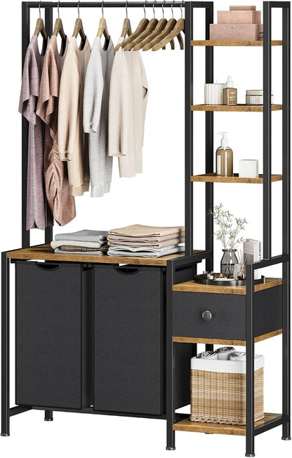 Laundry Hamper with Shelf, 5 Tiers Tall Laundry Basket Sorter with 2 Pull-Out by Cresohom