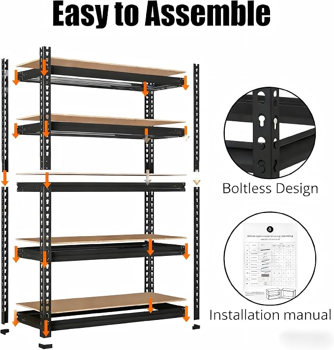 Storage Shelving Unit, 5-Tier Adjustable Metal Storage Shelves - Image 3