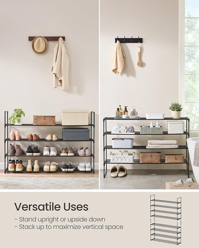 SONGMICS Shoe Rack, 4-Tier Shoe Organizer, Metal Storage Shelf, Upright or - Image 4