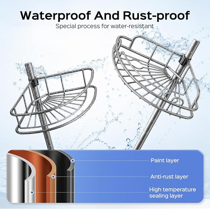 HAMITOR Shower Caddy Tension Pole: 4-Tier Corner Rustproof Bathroom Organizer - Image 2