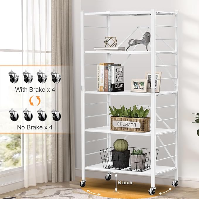 Himix 5 Tier Foldable Storage Shelves, Expandable Folding Pantry Shelf - Image 7