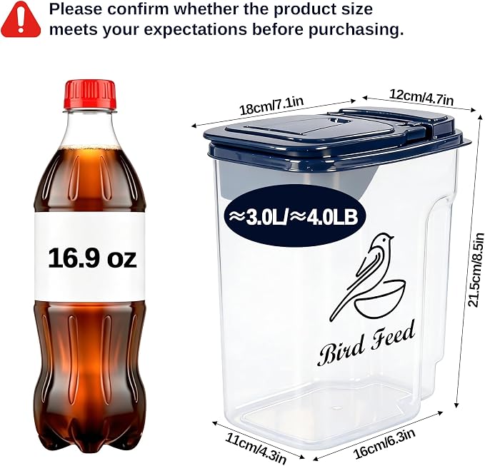 3L/3.2Qt Bird Seed Storage Container, Bird Seed Container - Image 4