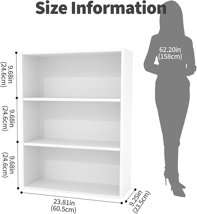 HealSmart 3 Tier Bookcase, Industrial 3 Book Shelf, 9.2" D x 23.8" W x 31.5" H - Image 3
