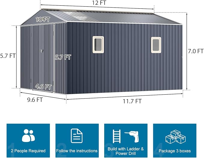 10x12 FT Outdoor Metal Shed - Image 2