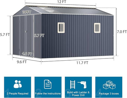 10x12 FT Outdoor Metal Shed - Image 2