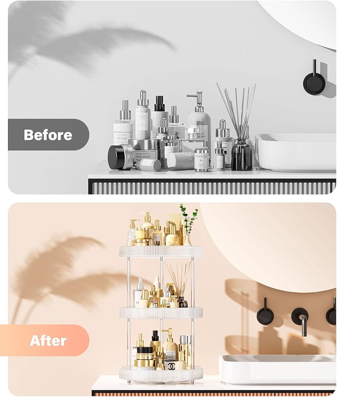 3 Tier Lazy Susan Bathroom Countertop Organizer, 360° Clear Rotating Makeup - Image 4