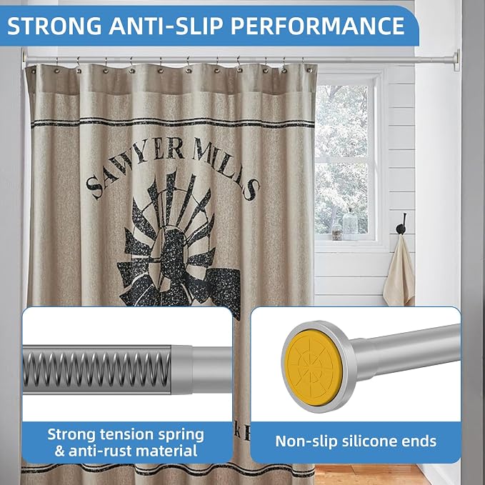 CorkLatta Matte Silver Shower Curtain Rod, 1 Inch Diameter Stainless Steel - Image 2
