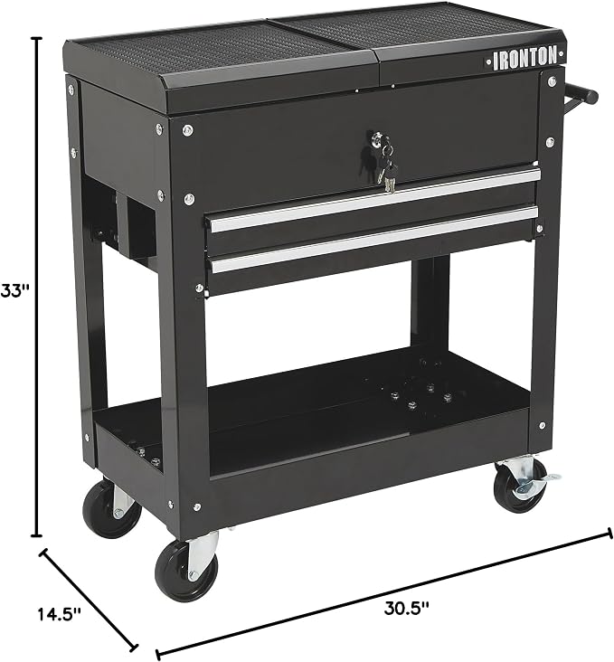 Ironton 28in. 2-Drawer Tool Cart, 350-Lb. Capacity, Heavy-Duty Rolling Service - Image 10