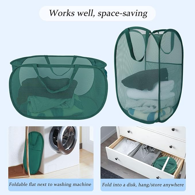 Upgraded Extra Large Mesh Pop Up Laundry Hamper 2 Pack, 100L Foldable Laundry - Image 6