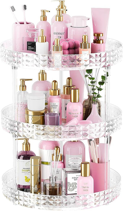 3Tier Diamond Lazy Susan Bathroom Countertop Organizer, 360° Clear Rotating by Acina