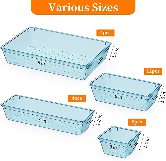 32 PCS Clear Plastic Drawer Organizer Set, 4-Size vanity organizer Trays and - Image 3