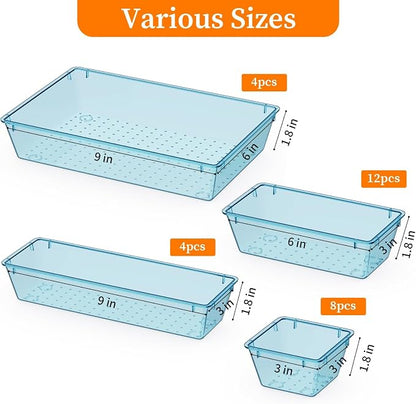 32 PCS Clear Plastic Drawer Organizer Set, 4-Size vanity organizer Trays and - Image 3